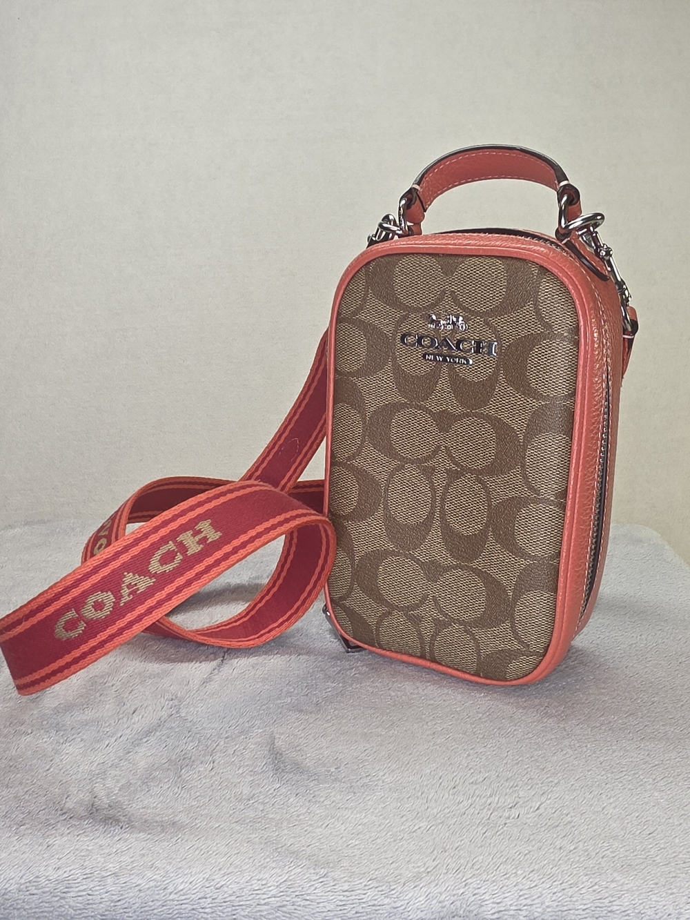 Coach Eva Phone Signature Canvas Crossbody Bag in Brown/coral # 89 - Picture 3 of 9